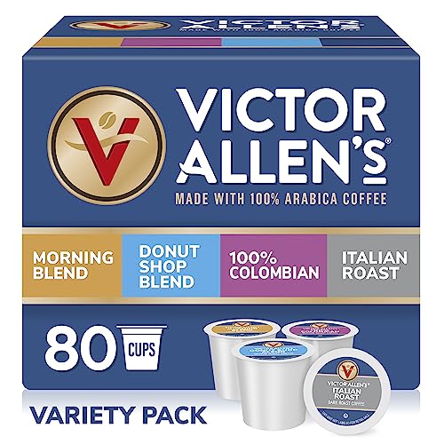 Victor Allen's Coffee Variety Pack 80 Single Serve Pods - Light, Medium & Dark Roast, Compatible with Keurig 2.0 Brewers