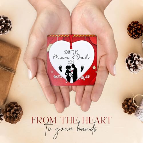 Expecting Baby Ornament 2026 - Pregnancy Announcement for Husband, Wife & Family - Pregnancy Christmas Ornament, Gifts for Expecting Mom, New Mom, New Dad, New Parents - Heart Ceramic Ornament