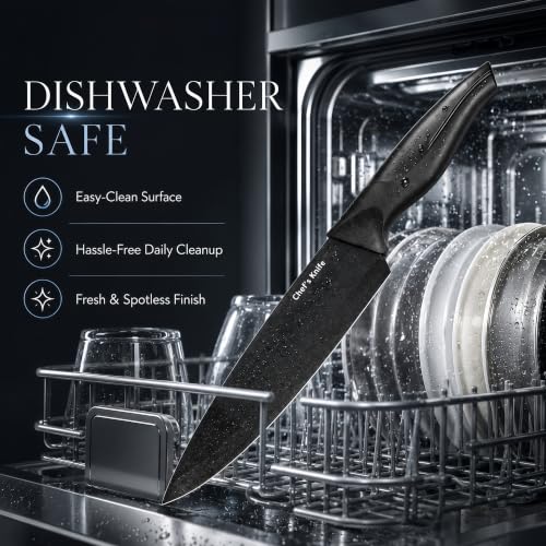 Black 14-Piece Kitchen Knife Block Set with Built-In Sharpener - Includes Steak Knives & Scissors