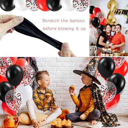 Red White and Black Balloons 12 Inch Black Red Confetti Party Decoration Balloons with Ribbons for Birthday, Wedding, Baby Shower, Anniversary, Casino Theme, Graduation Party Supplies