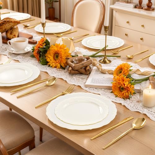 U-QE Ivory Disposable Plastic Plates for Parties, Weddings & Events - 100 Pack