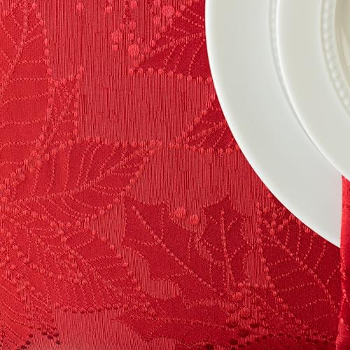 Benson Mills Poinsettia Palace Red Tablecloth 60x120 Inches - Holiday Elegance