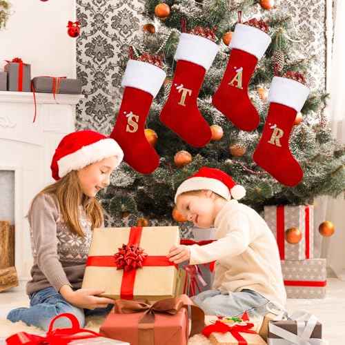 20 Inches Monogrammed Christmas Stockings - Super Soft Plush Cuff Christmas Stockings with Initials, Large Embroidered Monogram Stockings with Letter for Xmas Fireplace Decoration-H