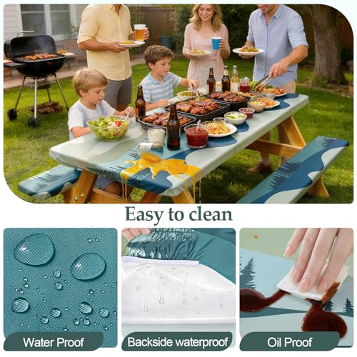 Play Tailor 96in Green Blue Picnic Table & Bench Cover Set Waterproof Outdoor Camping
