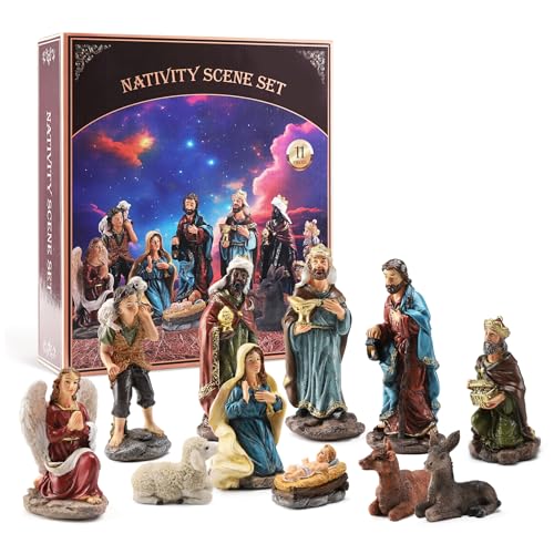 Magicsculp Nativity Scene Set - 11-Piece Hand-Painted Holy Family Figurines for Christmas Decorations