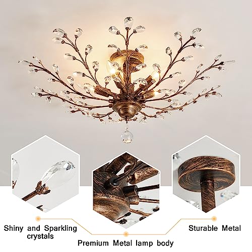 Vintage Crystal Chandelier with Bronze Finish - 29.92in Ceiling Light for Living Room Dining Bedroom