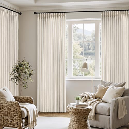 MIULEE Thick Linen Blend Curtains 40x108 Inch Birch 4 Panel Set - Pinch Pleated