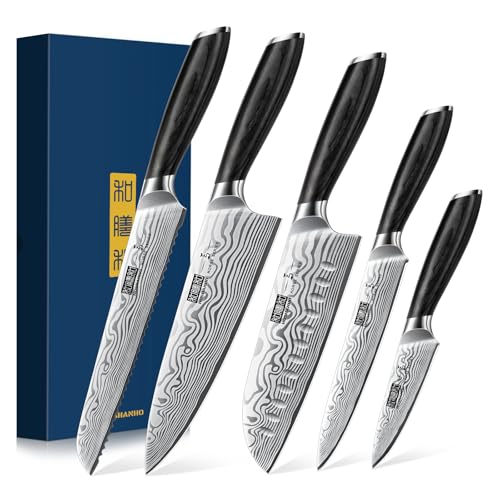 Professional 5-Piece Kitchen Knife Set with High Carbon Steel - Ergonomic Handles