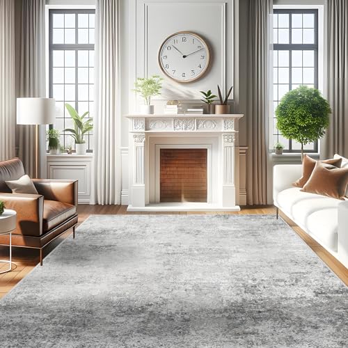 Grey 8x10 Washable Abstract Area Rug Non Slip Living Room Floor Mat