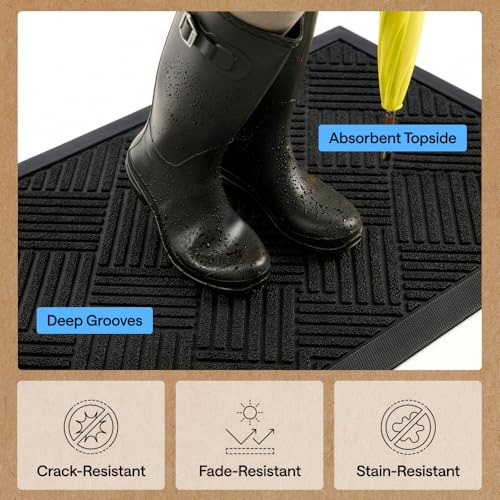 WeatherMax Door Mat - Indoor Outdoor Use, 35x23 Black Diamond - Heavy Duty, Weatherproof, Dirt & Moisture Capture