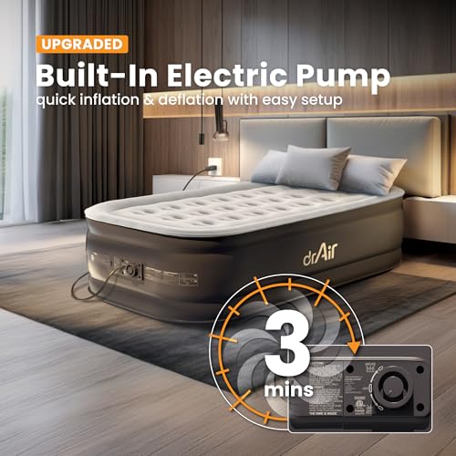 Twin Air Mattress with Built-In Pump - 18-Inch Raised Waterproof Inflatable Bed Gray & Black Variation