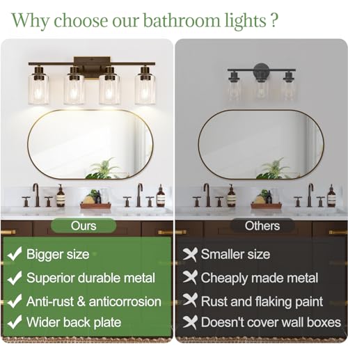 Indoi 4-Light Bathroom Vanity Light Fixture - Oil-Rubbed Bronze & Clear Glass