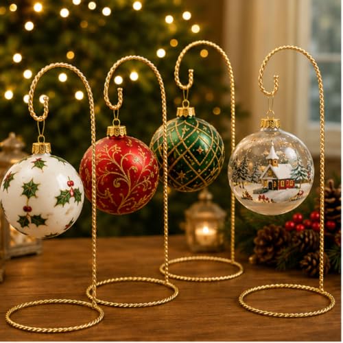 8 Pack Brass Christmas Ornament Display Stands - 9 Inch Metal Holders for Holiday Decor
