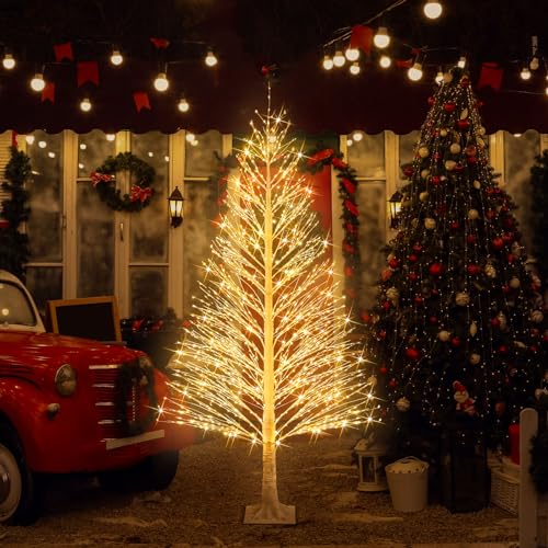 Rossesay 4ft 600LED Christmas Birch Tree Lights Outdoor Indoor Twinkle Tree with 8 Modes