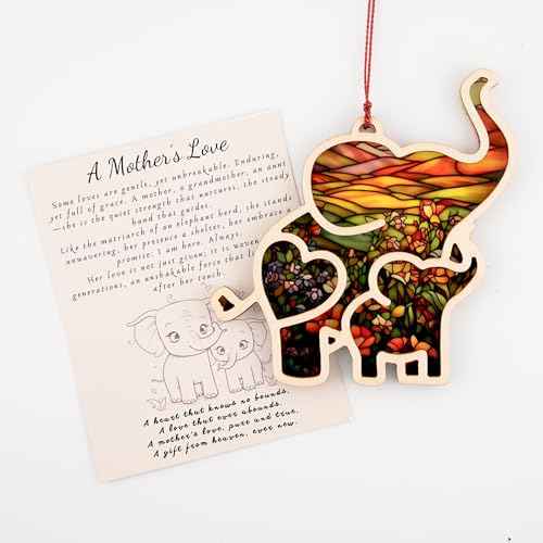 Elephant Gifts for Women, Suncatcher Ornament X Mothers Day Card with Envelopes, Best Friend Birthday Gift for Women, Mothersday Gifts for First Time Moms, Friends (Multi-Mom)