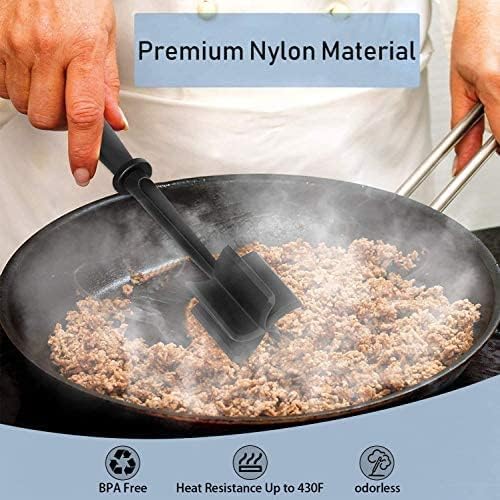 Meat Chopper - 5 Curve Blades Heat Resistant Tool for Ground Beef, Turkey & More | Nylon Masher Utensil