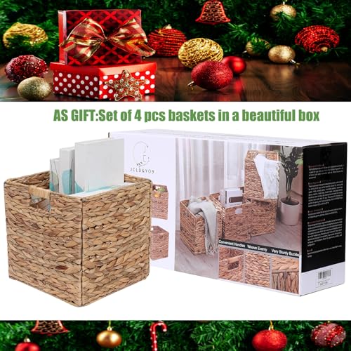 12x12 Inch Water Hyacinth Storage Baskets - 4 Pack Foldable Cubes for Home Organization