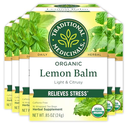 Organic Lemon Balm Tea Bags - 16 Count Pack of 6, Calms Nervous Tension & Supports Digestion