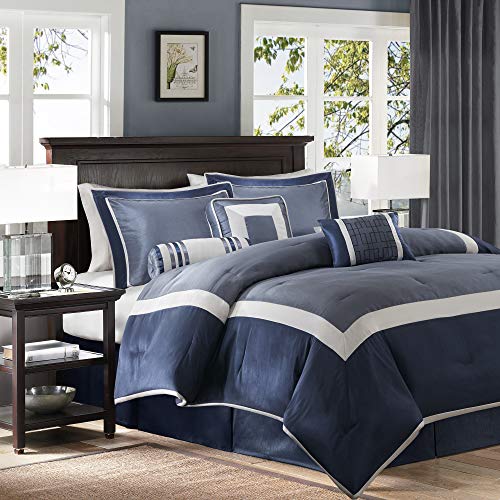 Queen Hotel Style Comforter Set Navy 7-Piece Bedding Collection
