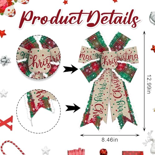 Heureppy Velvet Plaids Words Christmas Wreath Bows 2 Pack - Green Red Holiday Decor