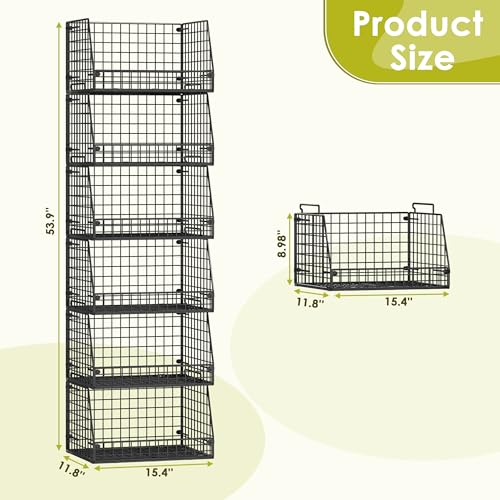 Stackable Wire Pantry Baskets 6 Pack with Variation - Space Saving Kitchen Storage