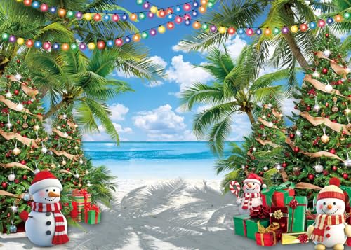 July Christmas Backdrop 7x5FT Tropical Beach Holiday Photo Background