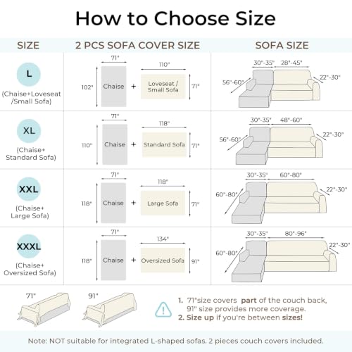 Sectional Couch Cover L Shape XL - Washable Sofa Slipcover in Sage Green