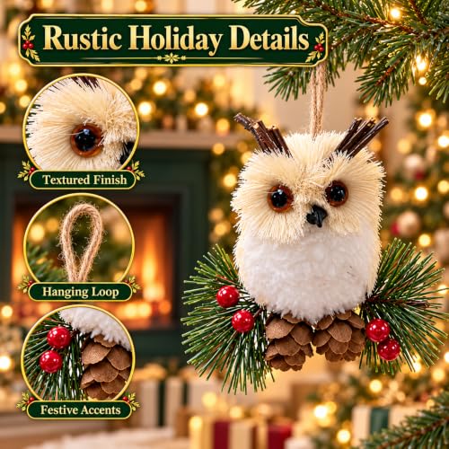 Woodland Animal Christmas Ornaments 8-Piece Set - Sisal Forest Critters for Tree and Wreath