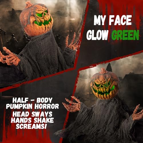 Halloween Animatronic Groundbreaker Pumpkin Decorations with Sound & Lights - Creepy Moving Pumpkin for Indoor Outdoor Yard - Variation: Groundbreaker Pumpkin
