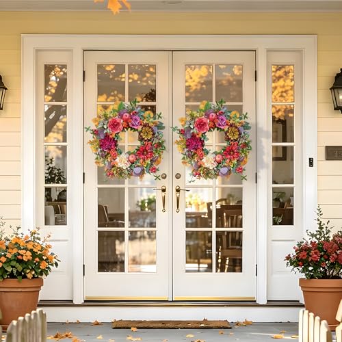 Red Fall Wreath for Front Door 24 Inch Autumn Rustic Thanksgiving Decor