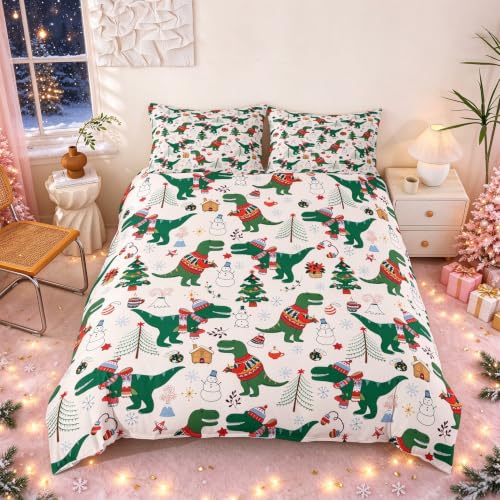 Feelyou Christmas Dinosaur Bedding Set Queen Size 3Pcs Kids Boys Girls Multi 03