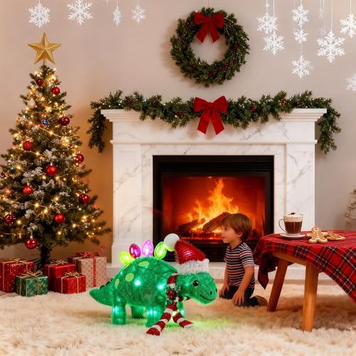 Hausse Lighted 3D Stegosaurus Outdoor Christmas Decor – Pre‑Lit 25" L x 13" H Garden Dinosaur