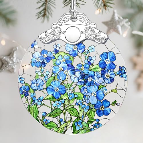 Forget-me-not Stained Glass Christmas Ornament - 3x3.5in Hanging Tree Decor, Jocidea
