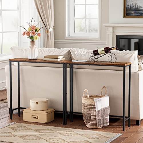HOOBRO 2 Pack Narrow Console Tables Rustic Brown & Black - 29.5" Entryway & Sofa Tables