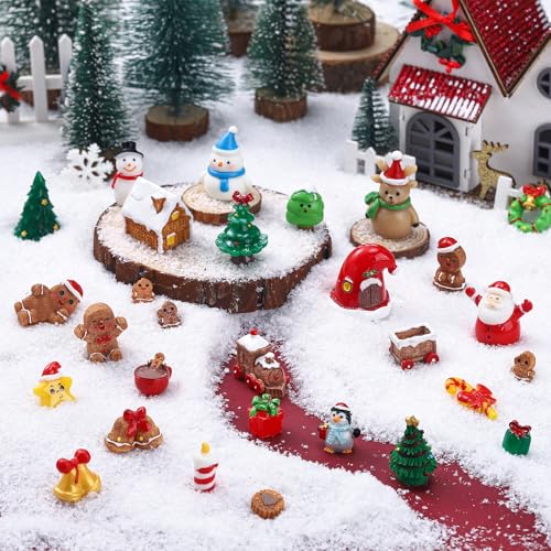 Christmas Mini Figurines Set - 65 Resin Holiday Decorations for Crafts & Mini Landscapes