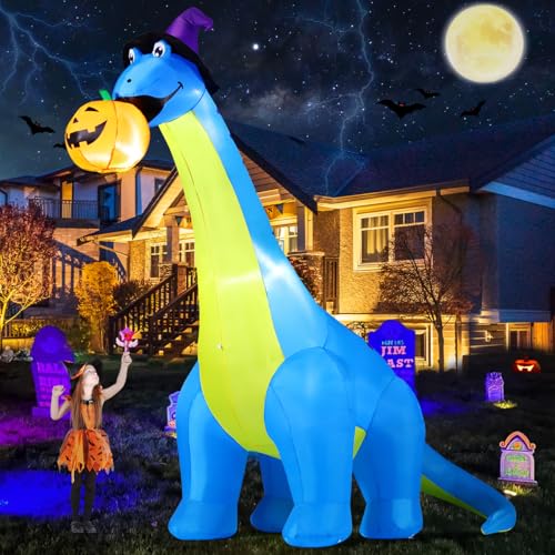 COMIN 10FT Halloween Inflatable Dinosaur Pumpkin Shake Head Decor - Outdoor Yard