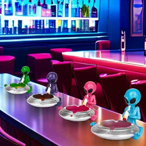 Ashtray for Cigarettes Smokers, Cute Cool Resin Ash tray, Creative Fashion Home Decoration Fantasy Gift for Outdoor Indoor Patio Home Office Use (Silver Pink)