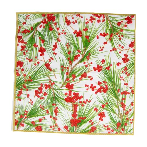 Caspari Christmas Berries and Pine Paper Luncheon Napkins - Holiday Party Supplies, 20 Pack