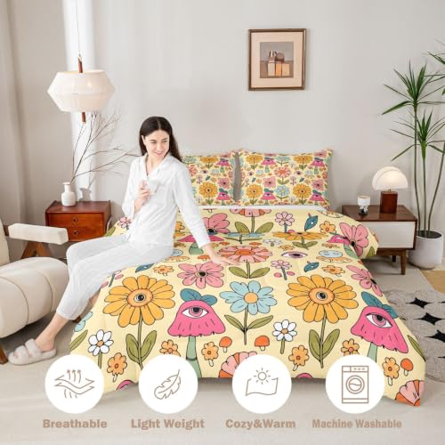 Castle Fairy 70s Retro Floral Bedding Comforters King Size,Hippie