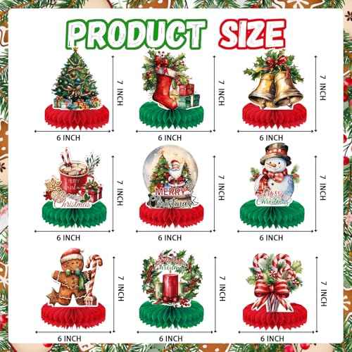 Christmas Table Decorations Christmas Honeycomb Table Centerpieces for Christmas Party Decorations, 9 Pcs