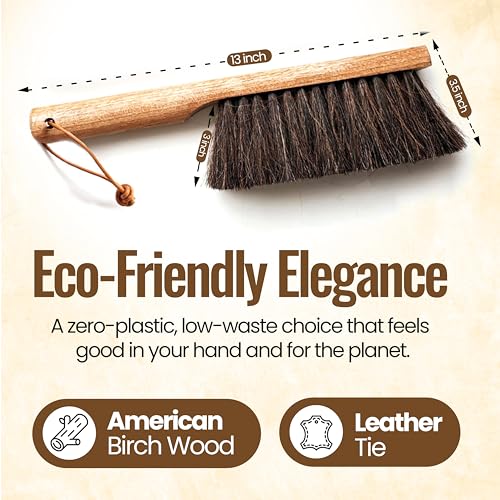 13 Inch Horsehair Dustpan Brush - Handmade Woodworking & Furniture Cleaner