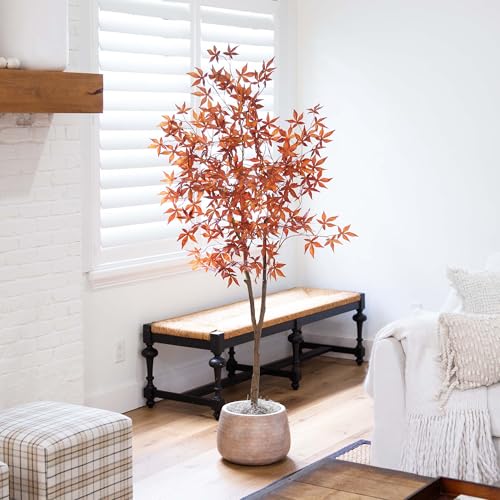 6ft Autumn Japanese Maple Artificial Tree with Black Pot — Fall Foliage Decor