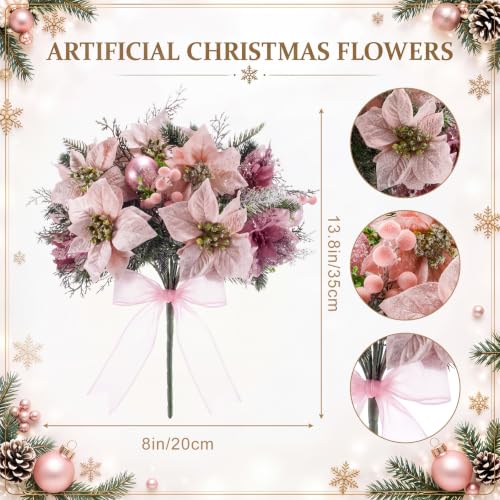 Giegxin 4 Pcs Artificial Velvet Poinsettia - Pink Christmas Flowers