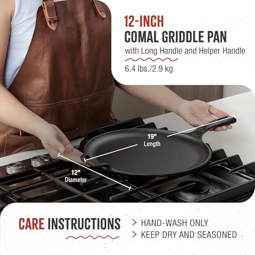 12-Inch Cast Iron Pizza Pan with Long & Loop Handles - Preseasoned, Colombia Made