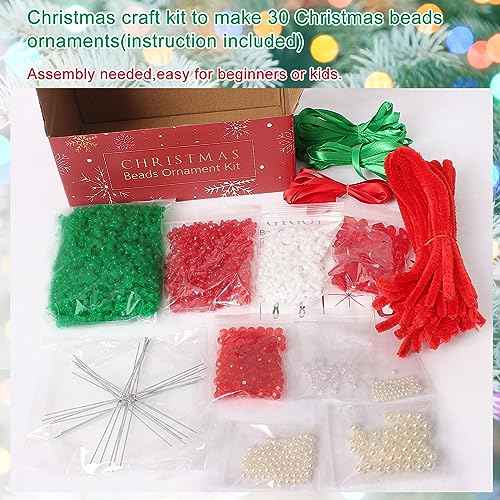 GYGOT Christmas Crafts for Adults,30 Sets Christmas Beaded Ornament Kit to Make-Incl. 6 PC Snowflake/12 PC Wreath/12 PC Candy Cane(Assembly Needed)