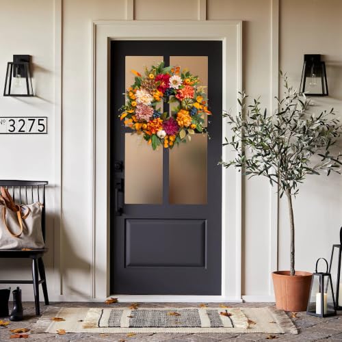 Fall Wreath for Front Door 24 Inch - Rustic Farmhouse Harvest Orange