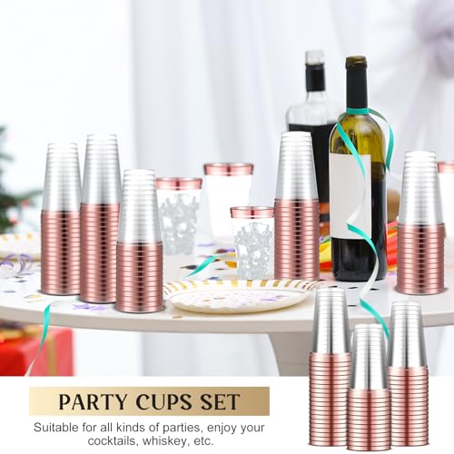 Sliner 16 oz Rose Gold Rim Disposable Plastic Cups, 50 Pcs per Pack (Pack of 3) – Heavy Duty Double Rim