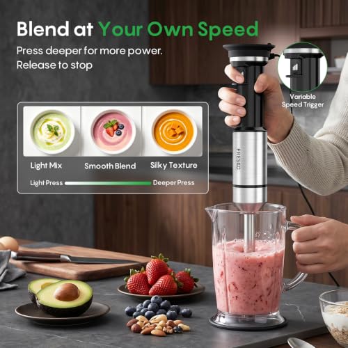 FRESKO Silver Handheld Immersion Blender with Variable Speed Trigger