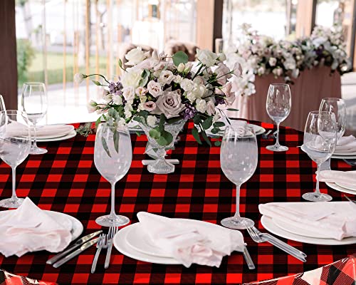 Remagr Disposable Checkered Round Tablecloth Red & Black 6 Pieces - 84 Inch