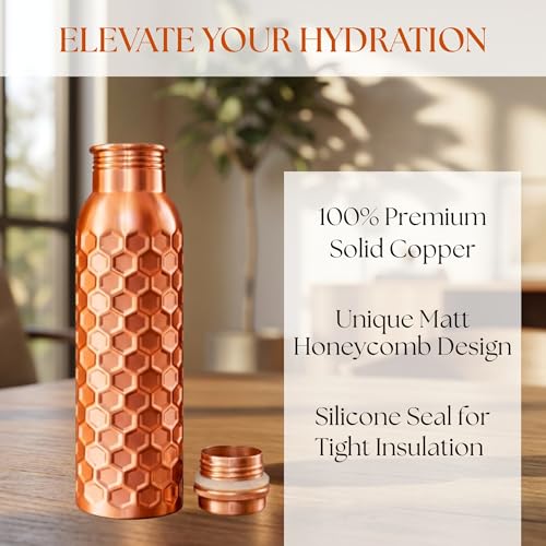 Copper Water Bottle 32 oz - Handmade Solid Copper, Leak-Proof, Reusable for Home & Yoga - Variation of THIS Listing